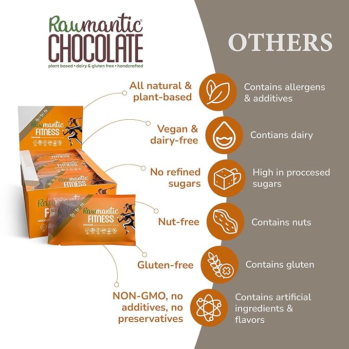 Rawmantic Vegan Plant Based Protein Bar (Pack of 12) – Blend of Raw Chocolate Seeds Grains &amp more Sweetened with Tapioca Fiber No Artificial Flavors Dairy-Free Gluten-Free &amp Guilt-Free Sn