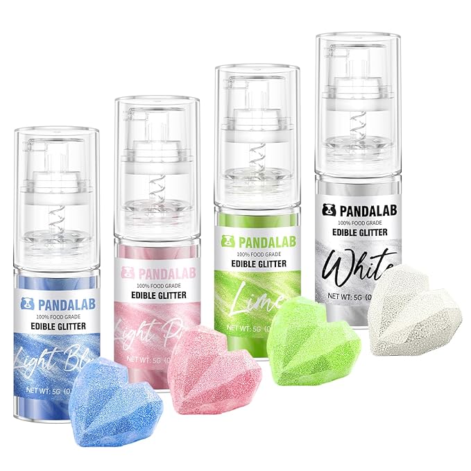 Edible Glitter Spray – Pandalab Food Grade Drink Shimmer Powder Luster Dust Spray for Cocktails Cakes Cupcakes Chocolate &amp Baking White Light Blue Light Green Light Pink 5g / Bottle