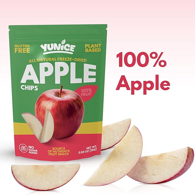 YUNiCE Freeze-Dried Fruit Snacks freeze dried apples dried apple chips All Natural 100% Apple No Sugar Added Gluten Free Plant Based Crispy Healthy Snack Pouches APPLE 0.53 Ounce (Pack of 12)