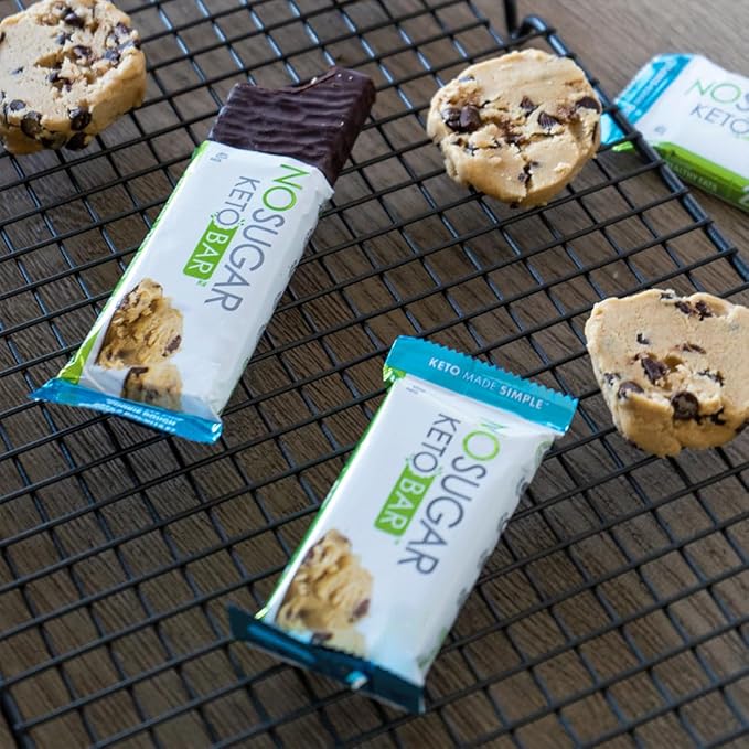 No Sugar Keto Bar Snack - Low Carb No Sugar Keto Snack Food with Keto Friendly Macros (12 x 1.41oz Bars Chocolate Chip Cookie Dough)
