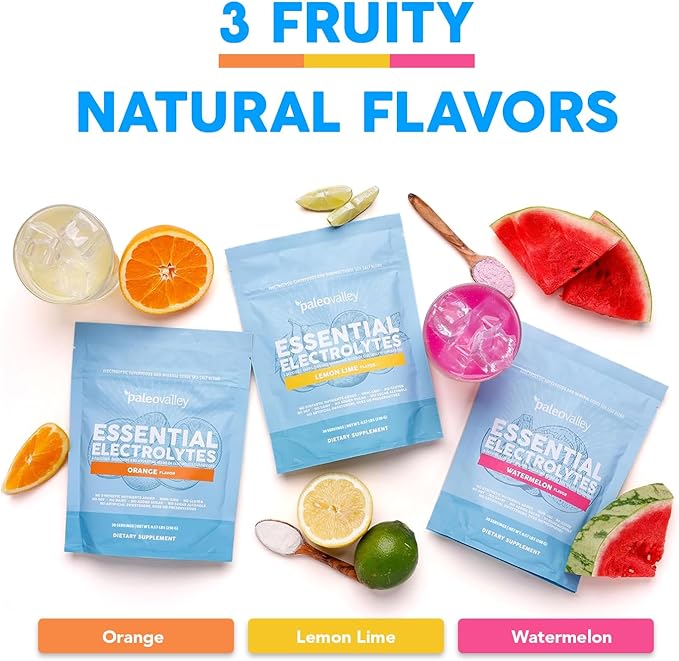 Paleovalley Essential Electrolytes Powder - Full Spectrum Orange Electrolyte Powder for Hydration Energy and Muscle Recovery - No Sugar Added - 30 Servings