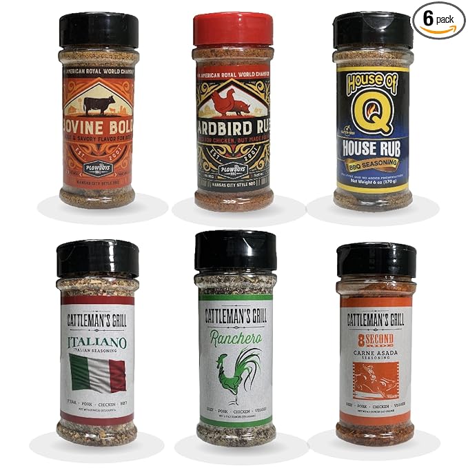 BBQ Rub Cattleman's Grill and Plowboys 6 Pack Gift Set Yardbird House of Q Bovine Bold 8 Second Ride Carne Asada Ranchero Italliano 5 to 6oz Steak Pork Chicken Beef Veggies Pinnacle Mercantil