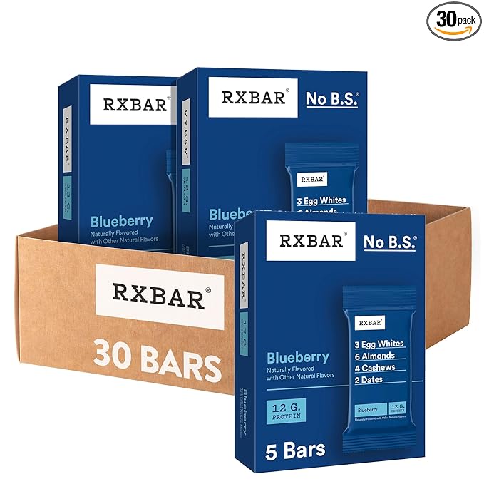 RXBAR Protein Bars 12g Protein Gluten Free Snacks Blueberry (6 Boxes 30 Bars)