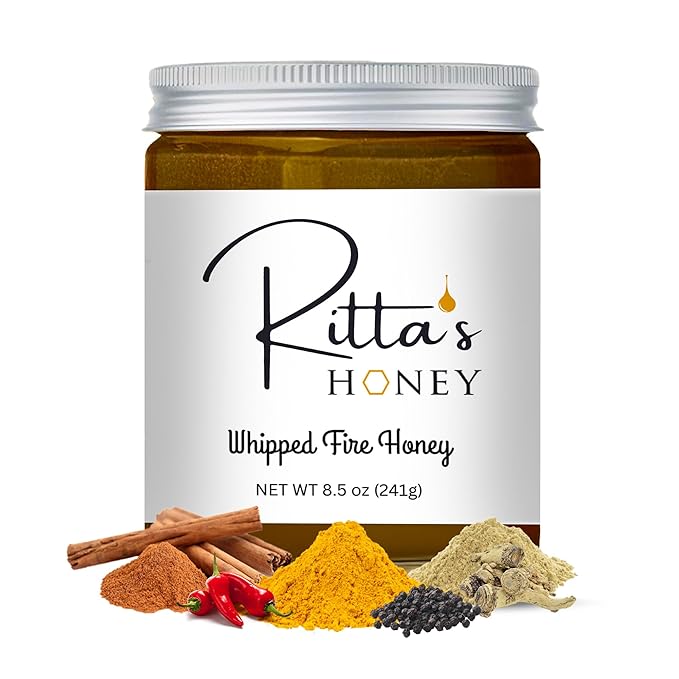 Ritta’s Whipped Fire Honey with Ginger Turmeric Cayenne &amp Cinnamon – 8.5 oz – Immune Boosting Spicy Honey for Tea Toast &amp More Fire Cider Inspired