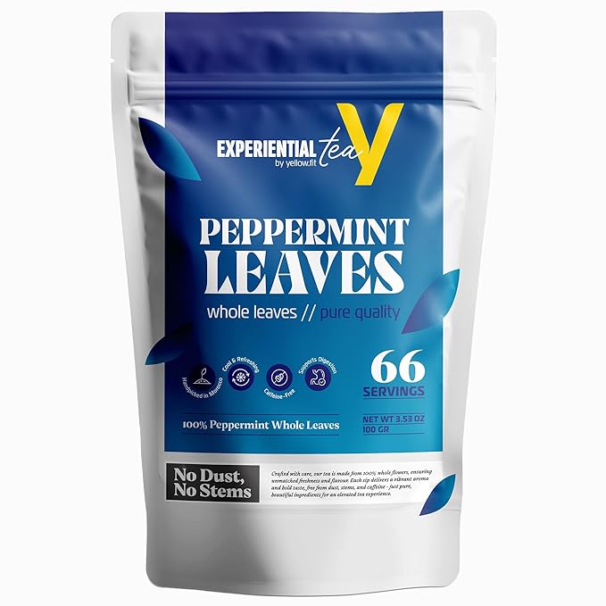 Yellow.fit Peppermint Whole Leaf Tea – 1500mg Loose Leaf Herbal Tea Caffeine-Free Peppermint Leaves Naturally Refreshing Herbal Infusion 66 Servings