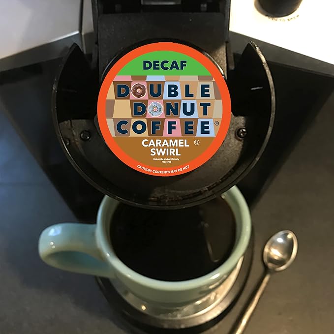 Double Donut Decaf Flavored Coffee Caramel Swirl Decaf Caramel Coffee for Keurig K Cups Machines Single Serve in Recyclable Pods 96 Count Bulk