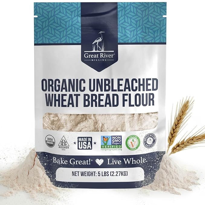 Great River Milling Organic Unbleached Wheat Bread Flour | Artisan Bread Flour for Baking | Multi-Purpose Wheat Unbromated Non-GMO Kosher | 5 Lb