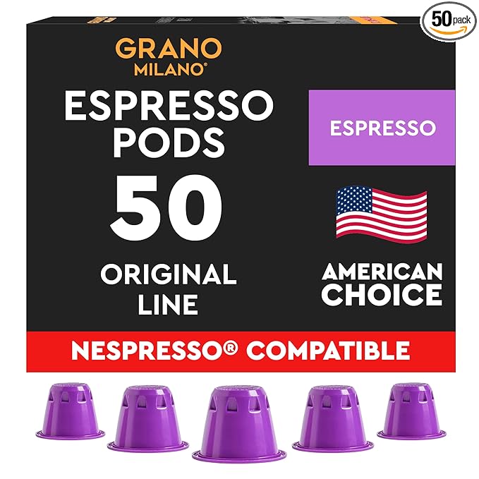 Grano Milano - 50 Espresso Pods Compatible with Nespresso Original line Medium Roast - Intensity 9/12 Coffee Capsules Made in Italy Espresso Coffee