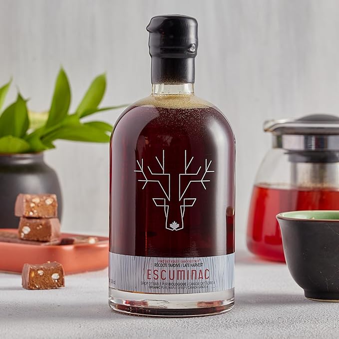 Escuminac Late Harvest Maple Syrup – Organic Grade A Canada | Dark Robust Taste | 16.9 fl oz Glass Bottle | 100% Pure Canadian Syrup | Gourmet Gift