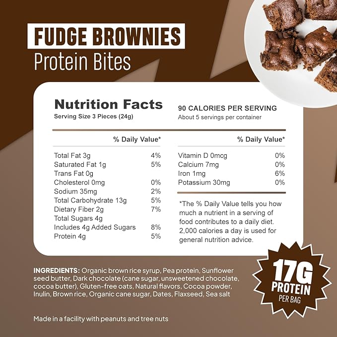 McCaffrey Protein Bites – Fudge Brownie Flavor – 6 Multi-Serving 4oz Bags – 4g of Protein per Serving – Gluten-Free Vegan High Fiber Energy Snack for Active Families