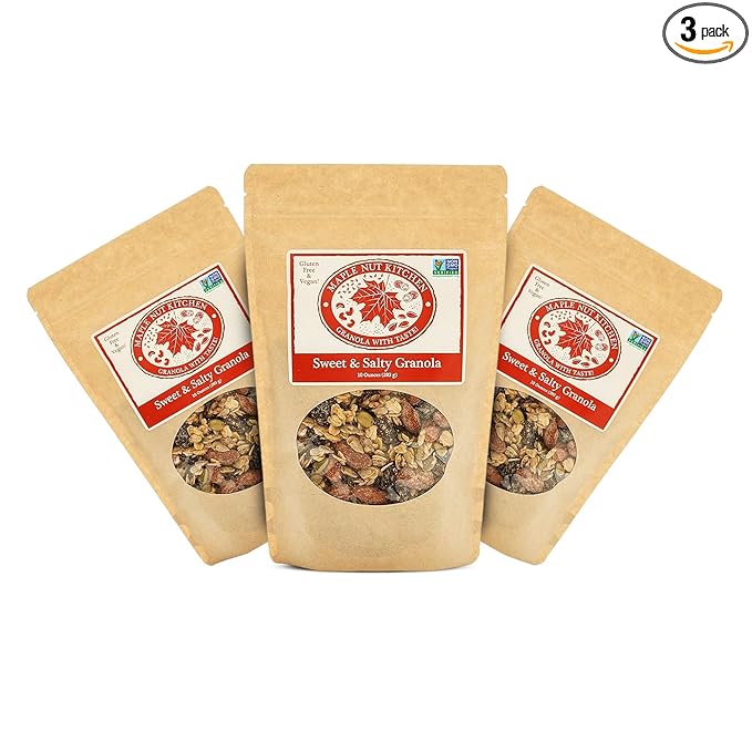 Maple Nut Kitchen Sweet &amp Salty Granola – 3 Pack | Gluten-Free Granola with Maple-Roasted Almonds Dark Chocolate Pumpkin Seeds &amp Cherries | Crunchy Oats | Low Sugar Healthy Breakfast Cereal