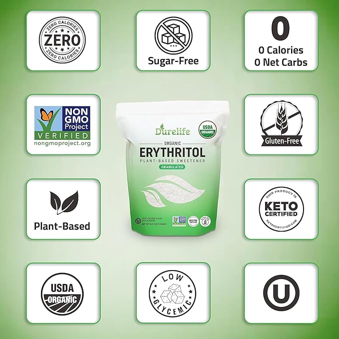 Durelife USDA organic erythritol sweetener non gmo verified Keto certified No After Taste Kosher Zero Calorie Plant-Based Sugar Alternative 5 LB