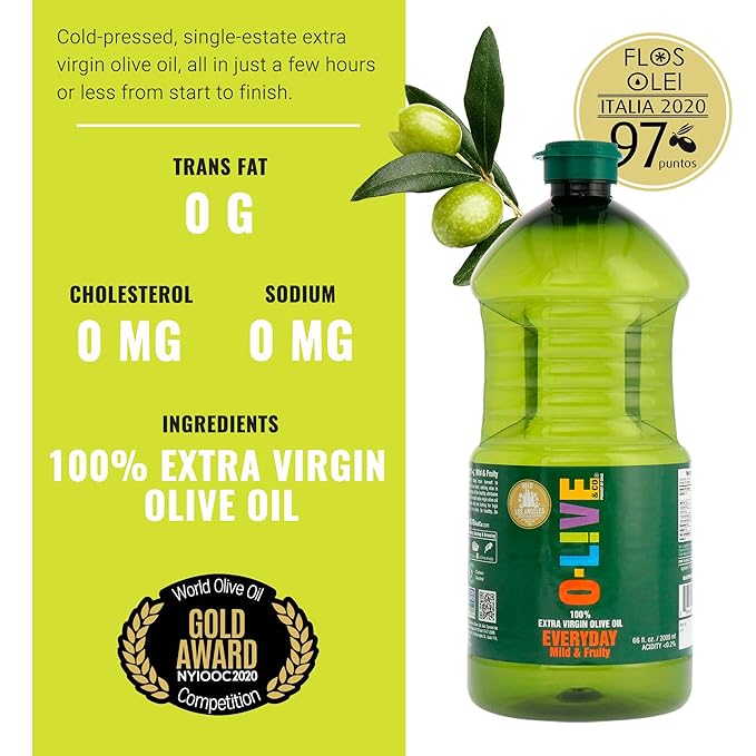 O-Live &amp Co. Extra Virgin Olive Oil First Cold Pressed Smooth &amp Fruity Estate Bottled Non-GMO Kosher Gluten-Free 66 fl oz (2L)