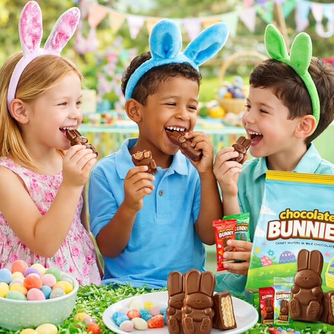 Bunnies Milk Chocolate Wafer Easter Candy 65 Individually Wrapped Bunny Snack Size Treat - Easter Egg Hunt Basket Filler Stuffer Party Favor