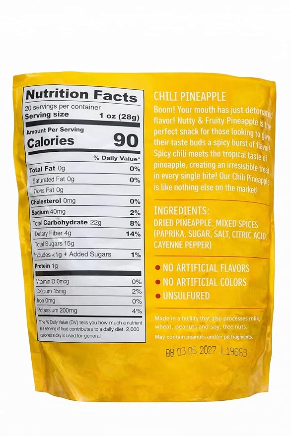 Chili Pineapple Dried Fruit Snack 20 oz – Sweet &amp Spicy Dried Pineapple Rings with Chili Seasoning (Pack of 1)