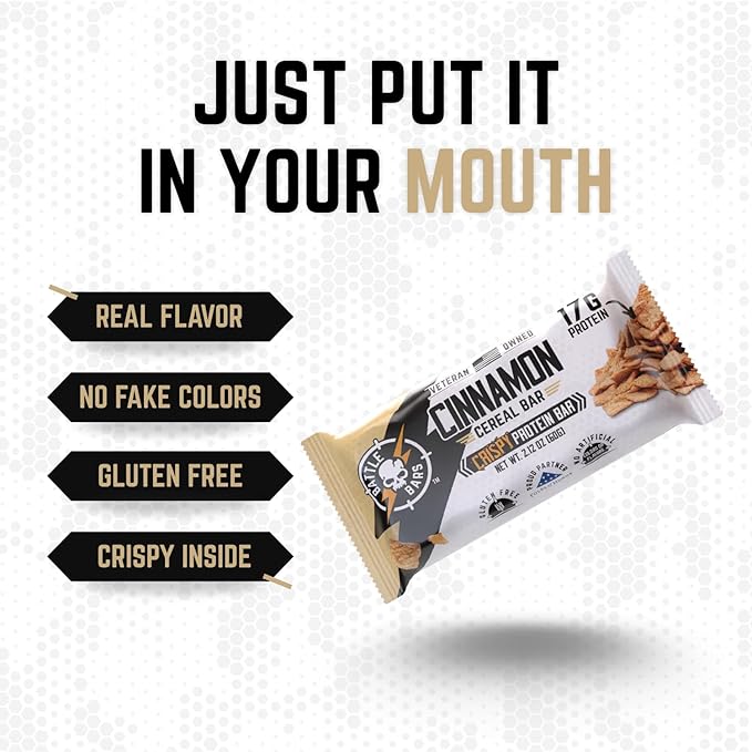 Battle Bars Crispy Protein Bar 16g Protein per serving - Gluten Free No Artificial Flavors or Colors - Veteran Owned - S'Mores (60g) 10 Count