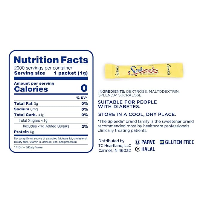 SPLENDA Zero Calorie Sweetener Cafe Stick 2000 Count Stick Packets