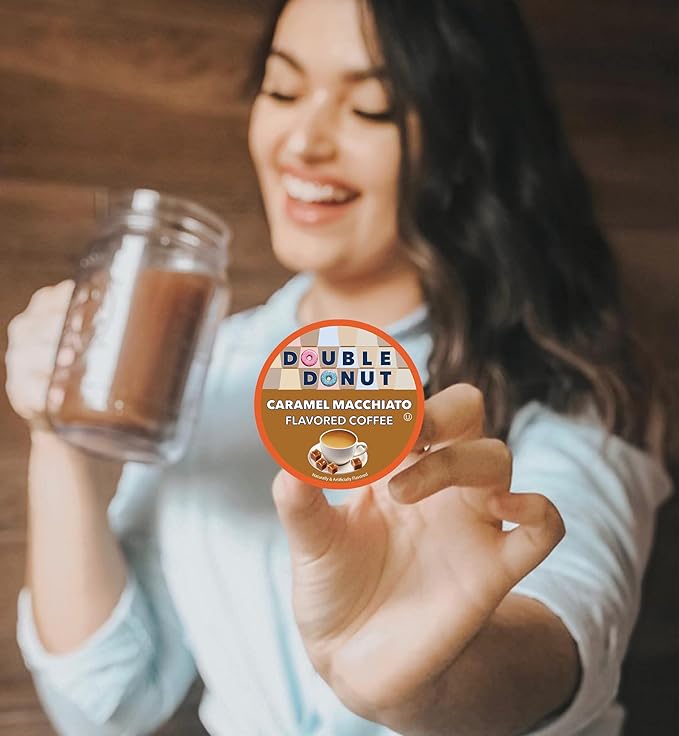 Double Donut Coffee Caramel Macchiato Flavored Coffee PodsMedium Roast Coffee Compatible with Keurig K Cups Brewers 72 Count