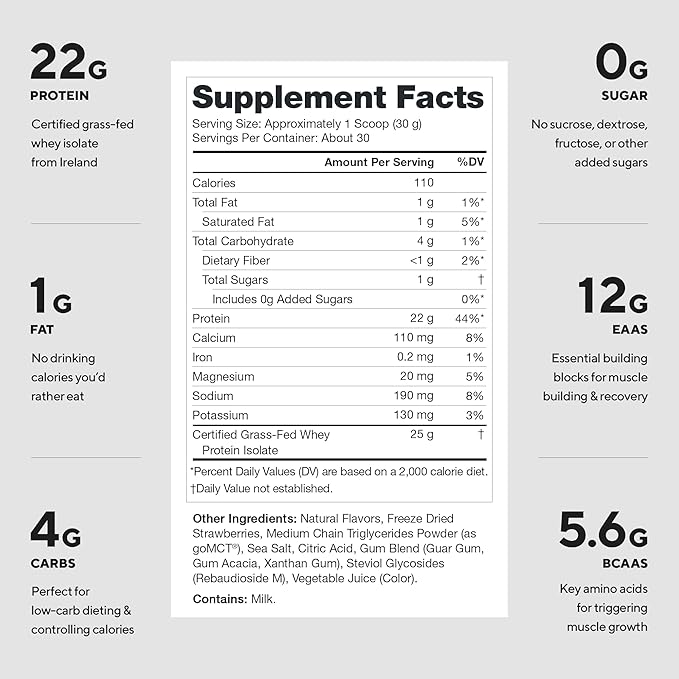 LEGION Whey+ Protein Whey Isolate from Grass Fed Cows - Whey Protein Isolate Low Calorie Non-GMO Sugar Free Lactose and Gluten Free All Natural Protein Powder 30 Servings (Strawberry Cheesecake)