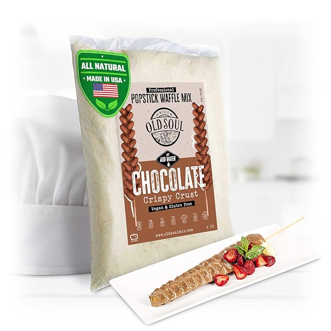 OldSoul Professional Popstick Waffle Mix | GLUTEN FREE &amp VEGAN | Stick Waffles Dough Mix | Chocolate Flavor | 5 lbs | 112 Waffles (5 Lbs Gluten Free &amp Vegan)