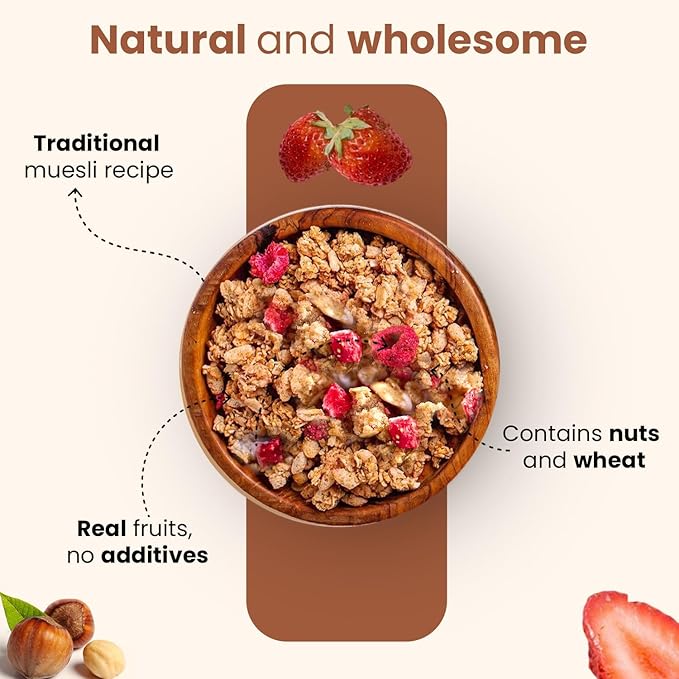 Granola 2 Pounds | Perfect breakfast blend it contains grains almonds and hazelnuts with strawberries and raspberry bits (2 Pack)