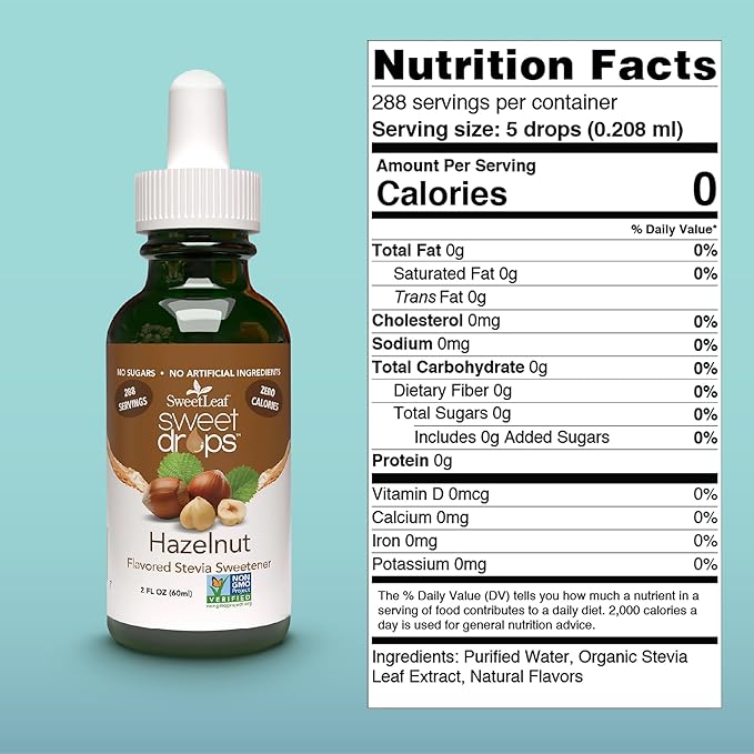 SweetLeaf Sweet Drops - Flavored Stevia Liquid Sweetener Organic Stevia Extract Zero Calories Gluten Free Keto Friendly Non GMO Natural Flavor Sugar Alternative - Hazelnut 2 Fl Oz (Pack of 3)