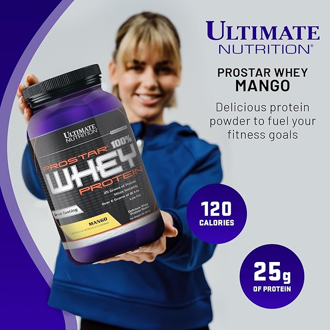 Ultimate Nutrition Prostar Whey Protein Powder Isolate Mango - Low Carb High Protein Powder Shake for Muscle Gain &amp Recovery - Low Sodium Low-Fat &amp Keto Friendly - 2 lbs Tub
