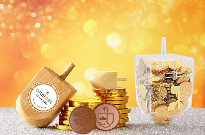 Jumbo Hanukkah Dreidel Filled with Chocolate Gelt Coins 80 Chocolate Half Dollar Coins Chanukah Gelt Kosher (8-Pack)