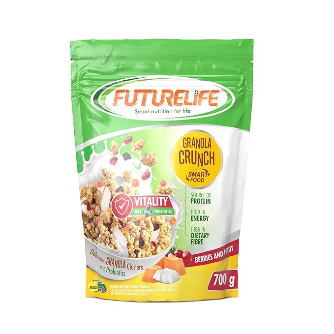 FUTURELIFE Smart Food Crunch Granola | Berries and Fruit | 700g/24.7oz | 7g Protein | High Energy | Contains Probiotics | Rolled Oats | High In Dietary Fiber | 1 Pack |