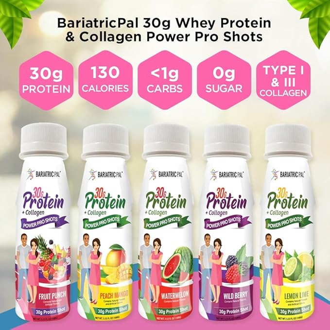 BariatricPal 30g Whey Protein &amp Collagen Power Pro Shots - Wild Berry (6 Bottles)