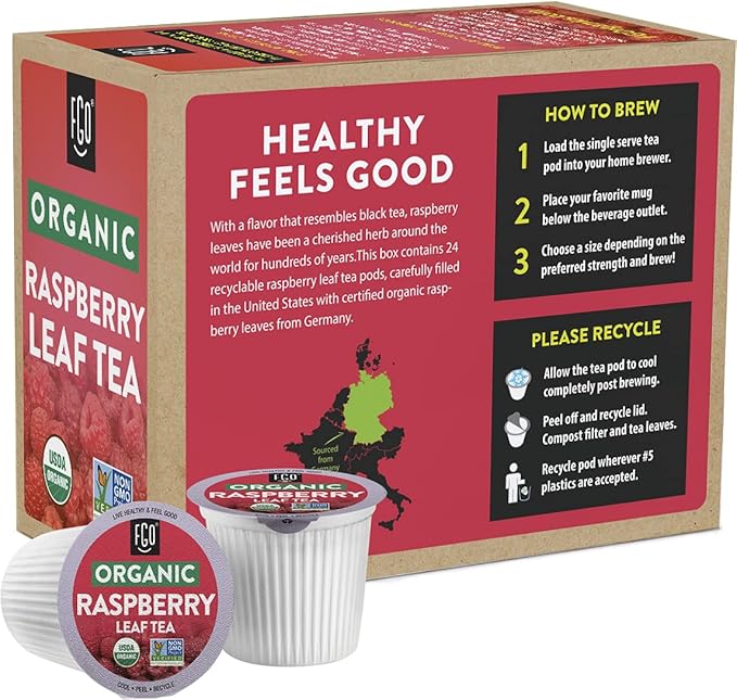 FGO Organic Raspberry Leaf Tea K-Cup Pods for Keurig 24 Count (Pack of 1) Naturally Caffeine-Free Herbal Tea USDA Organic Non-GMO &amp Recyclable