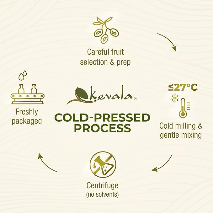 Kevala Extra Virgin Organic Olive Oil - Gluten-Free and Cholesterol-Free Oil Perfect for Frying and Cooking Smooth Base for a Ranch Dressing Cold Pressed and Unrefined Bulk Size 128 oz