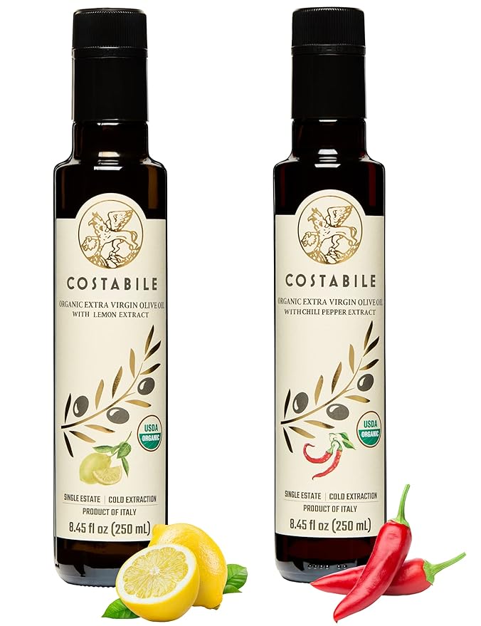 Chili infused &amp Lemon Infused Extra Virgin Olive Oil. All-natural olive oils. 100% Italian. COSTABILE