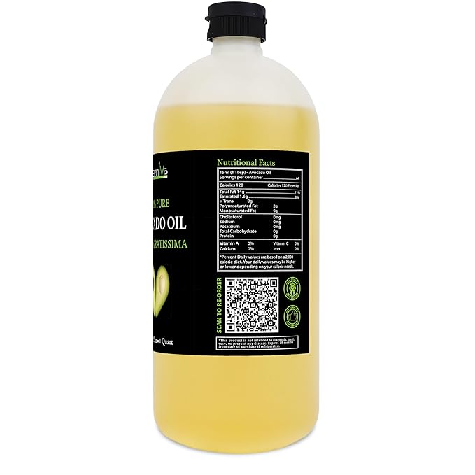 GreenIVe Avocado Oil Naturally Grown 100% Pure Natural without Additives Clean Cold Pressed Non-GMO Vegan: For Cooking Frying Baking and for Sauces Dressings Marinades Salads (32 Ounce)