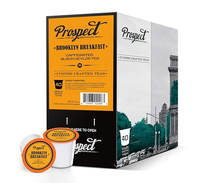 Prospect Tea Co. Black Ceylon Tea Pods Compatible with K Cup Brewers Including 2.0 Brooklyn breakfast 40 count