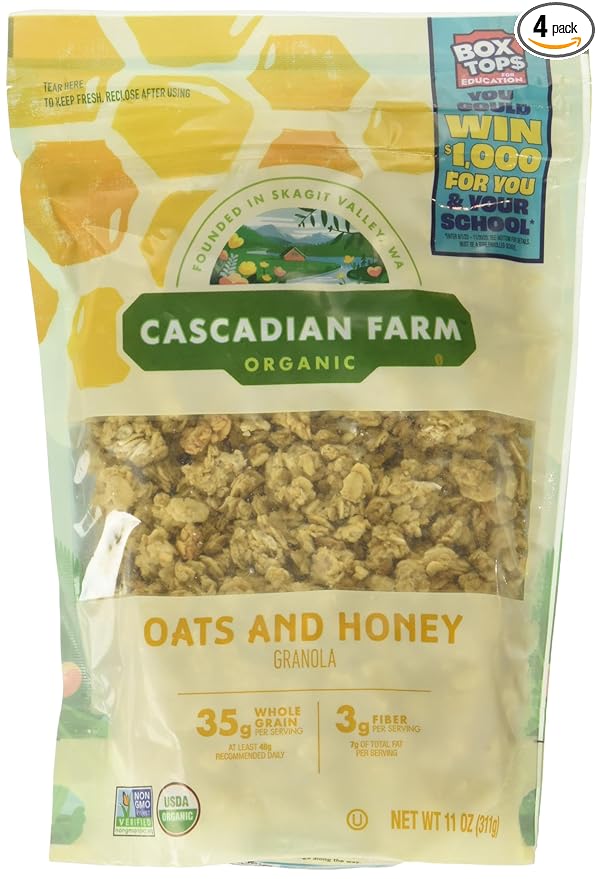 Cascadian Farm Organic Oats And Honey Granola Non GMO 11 Ounces (Pack Of 4)