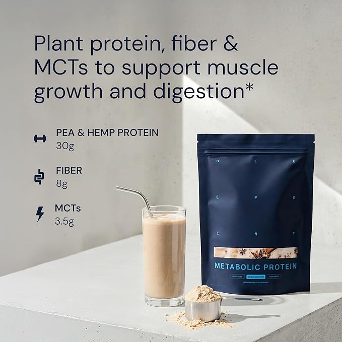 Blueprint Bryan Johnson Vegan Protein Meal Replacement – Plant Based Hemp Protein with 30g Protein Per Serving – Low Calorie Chai Flavored Protein for Women &amp Men – Dairy Free– 15 Servings