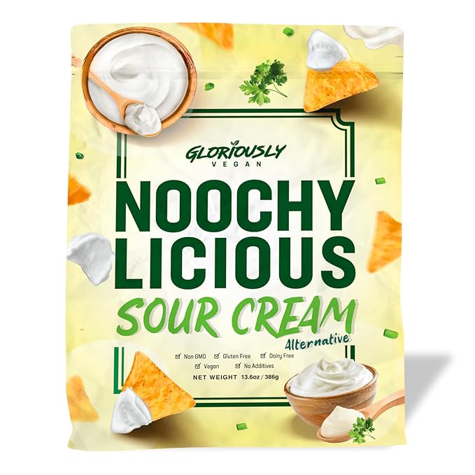 Gloriously Vegan NoochyLicious Sour Cream Powder – Smooth Tangy Dairy-Free &amp Plant-Based Seasoning – Lactose-Free Gluten-Free Non-GMO Sour Cream Alternative for Cooking &amp Snacking