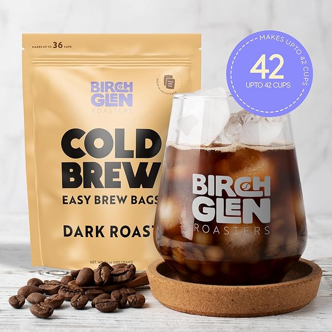 Birch Glen Roasters Cold Brew Coffee Bags - 12 Pack of Coarse Ground Coffee Filter Pitcher Packs for Easy Brewing - 100% Arabica - Yields 6 Pitchers - Dark Roast