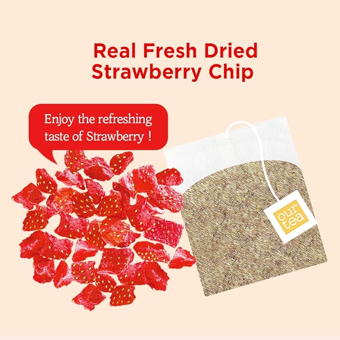 ROASTIQUE Strawberry Peach Rooibos Tea with Real Dried Fruit – Premium Orgainc Tea Sweet Fruit Blend Hot or Iced Tea Eco-friendly PLA bags 8 Tea Bags