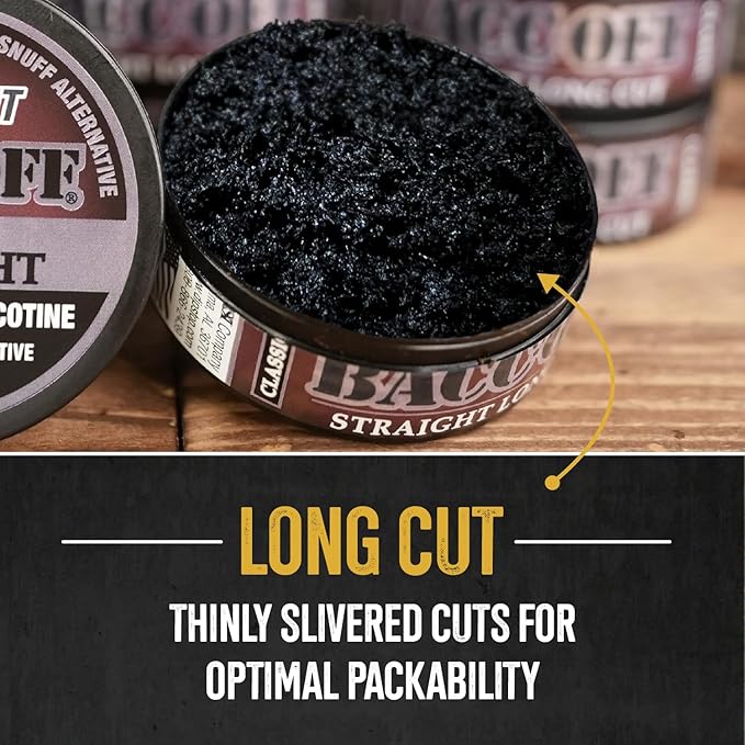 10 Cans BaccOff Classic Straight Long Cut Bold and Natural Flavor Realistic Moist Alternative