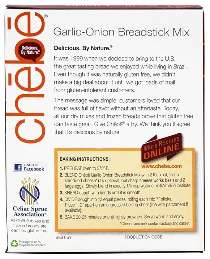 Chebe Bread Sticks Mix Garlic &amp Onion Gluten Free 7.5-Ounce Bags (Pack of 8)