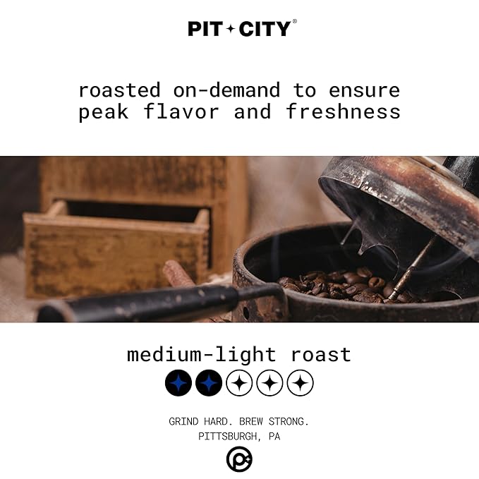 Pit City North Side Single Origin Ethiopian Medium-Light Roast Whole Bean Coffee 12oz Bag - Bright &amp Delicate Floral Berry Caramel and Vanilla - Premium Small Batch Roasted - Pittsburgh