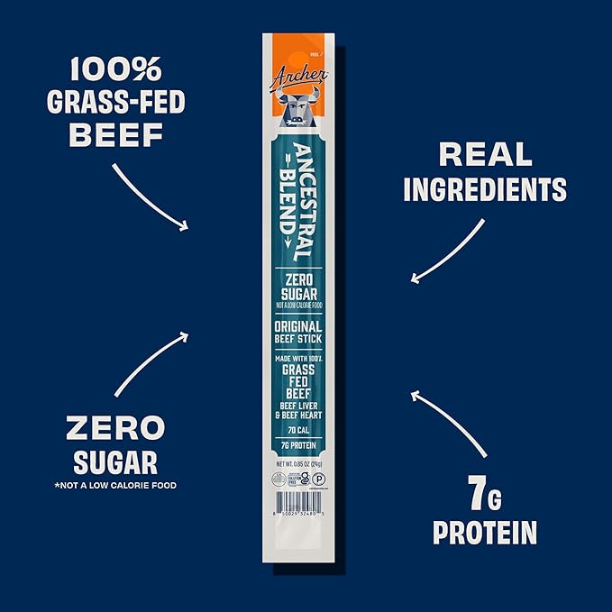 Country Archer Ancestral Beef Jerky Sticks - Grass Fed Beef Individually Wrapped Sugar Free Bulk Jerky Snack Packs Gluten Free Paleo Keto 7g Protein Each - 1 oz (Pack of 18)
