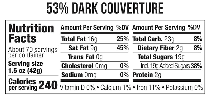 Taza Chocolate Organic Bulk Couverture Chocolate 53% 3 kg bag (1 count) Vegan