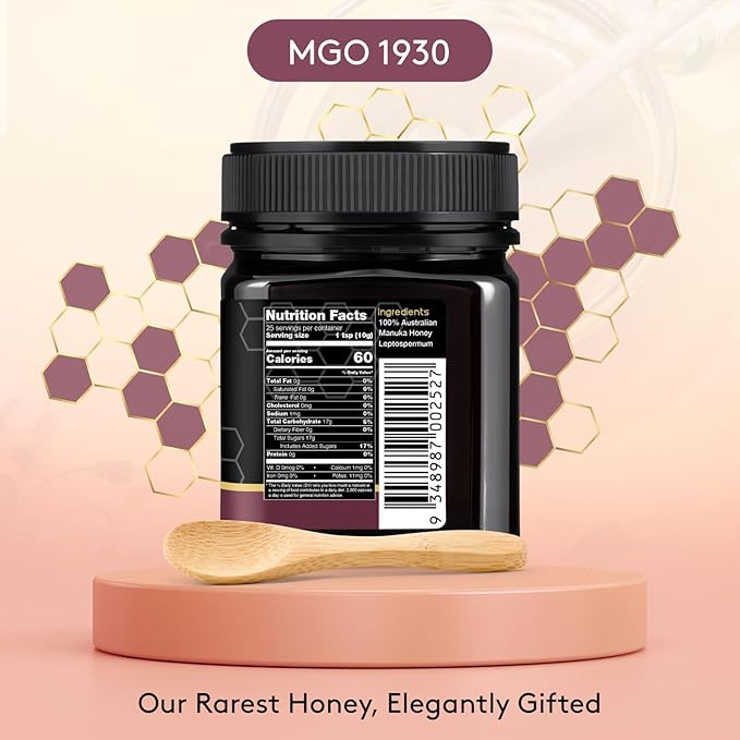 Nature’s Gold Manuka Honey MGO 1930+ Gift Set with Wooden Spoon | 8.8oz (250g) 100% Pure Genuine Traceable Hive to Home