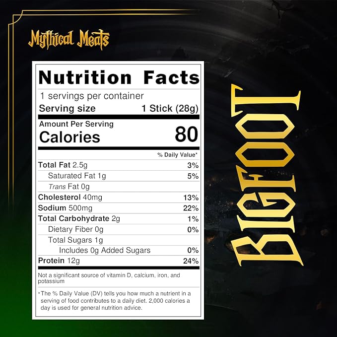 Mythical Meats Humanoid Flavor Bigfoot 12-Pack Snack Sticks – Peppered Elk and Beef – Dried &amp Dehydrated Meats Seasoned to Perfection – High Protein Snacks