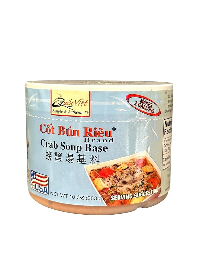 Combo - Crab Soup Base and Thai Tom Yum Soup Base - Cot Bun Rieu va Cot Lau Thai Lan - 10 Oz per Jar with 2 Jars per Order - Product of USA