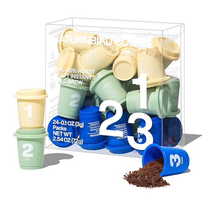 Saturnbird Instant Coffee Pods Light/MediumRoast 100% Arabica Freeze-dried Coffee without Machine Brew with Hot/Cold Water or Milk 24 Count (NO.1-3 MIX)