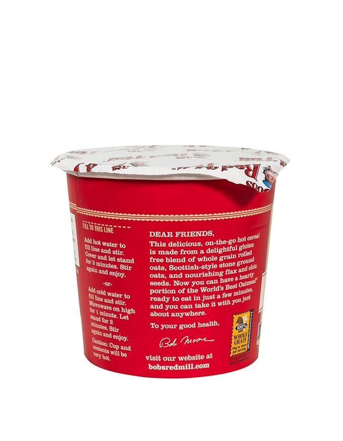 Bob's Red Mill GF Oatmeal Cup Apple &amp Cinnamon 2.36 Ounce Cup (Pack of 12) - Non-GMO Whole Grain Kosher